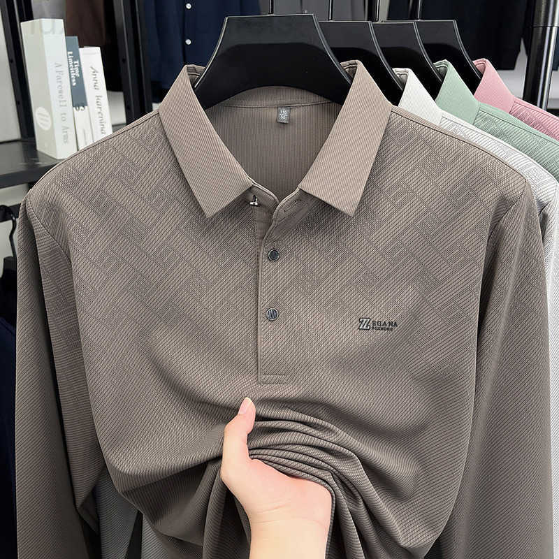 Designer Clothes 2026 Spring Luxury Brand New Long Sleeve T-Shirt Mens Fashion Turn-Down Collar Plaid Polo Shirt For Middle-Aged And Young Adults Ca