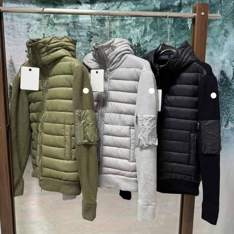 Men's Puffer Jacket Designer Knitted Spliced Windproof Down Coat Arm Scan Round Zipper Warm Couple Outerwear S-XL