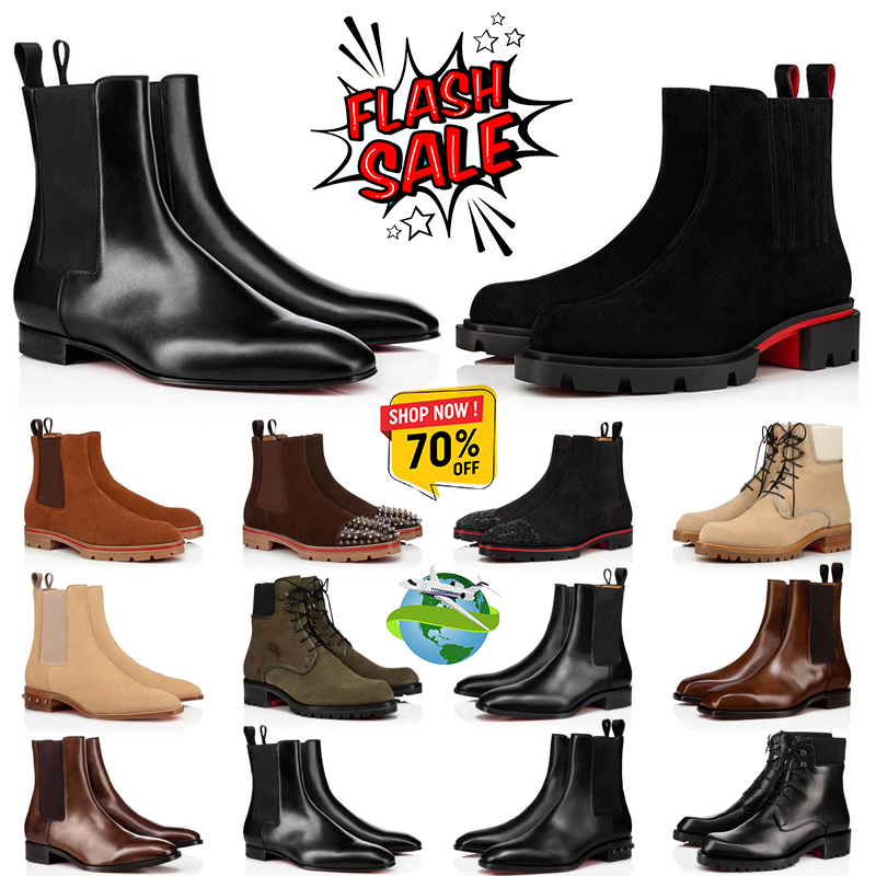 With box Famous red bottomshoes Design Lug Sole Ankle Boots men Booty Black Genuine Leather Bottes Luxurious Brands Booties Capahuttas Movidastic Lo