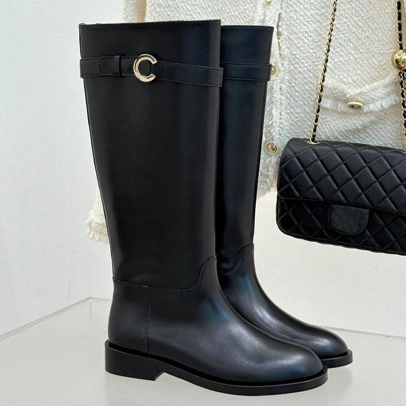 Fall Winter 2026 Pre Collection High Boots Designer Women Metal Buckle Belt Knight Boots Women Round Head Flat Bottom Over Knee Long Boots British S