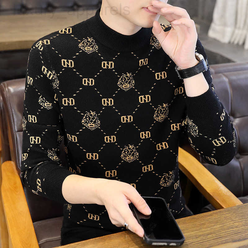 Luxury Brand Designer Clothes Mens Jacquard Half-Turtleneck 2025 Fall/Winter Trend Essential Sweater Knitwear