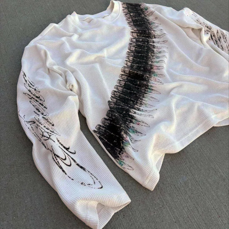 y2k Bullet Letter Printed American Retro Long Sleeve T-shirt Street Style Casual Loose Mens and Womens Top 260720BJ