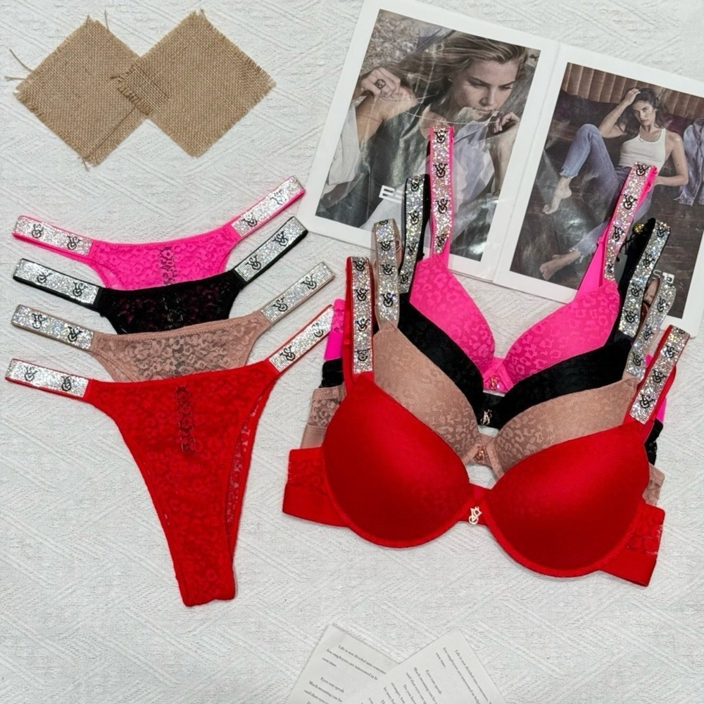 Tanks Victoriasssecrets Camisoles Bra Set Womens Sexy Vest Bikini Bras Sets Brassiere Lip Print Butt-Lifting Strap Rhinestone Underwear High-Waist P