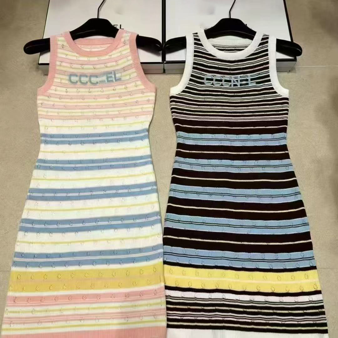 2026 Designer French Style Knitted Hollow Tank Top Dress for Women in Summer, Beautiful Slimming and Slimming, Spicy Girl A-line Short Skirt S--2XL