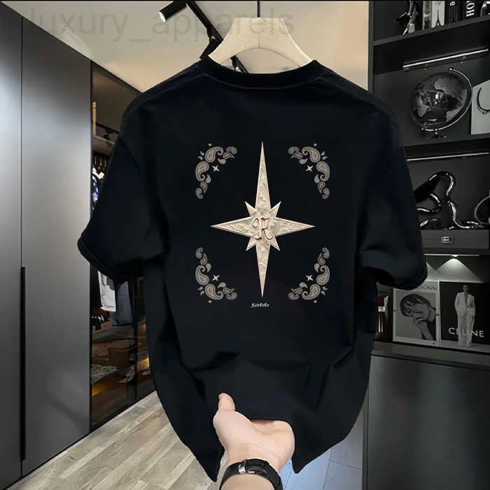 Luxury Designer Clothes Heavyweight Trendy Brand Pure Cotton Printed Mens Short Sleeve T-Shirt 2025 New Summer Hot Trend Casual Round Neck