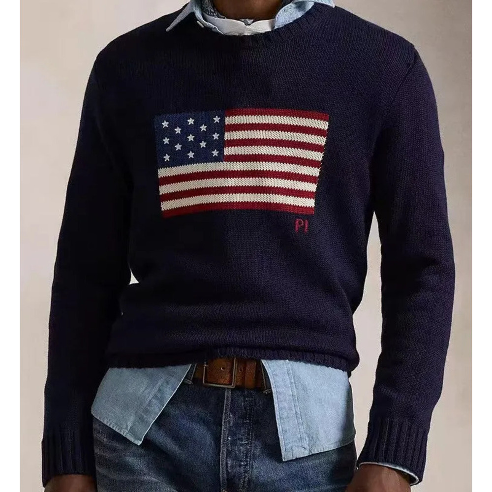 Men Polo Sweaters Designer Ladies Knitted Women Polos Sweater Jumpers American Flag Trendy Winter HighEnd Comfortable Cotton Mens Womens Pullover Sw