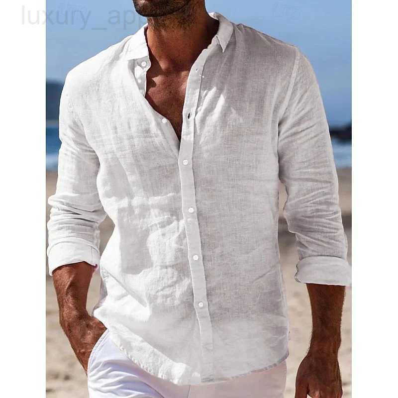 Mens Shirt Linen Shirt Summer Beach Shirt Button Solid Color Casual Daily Black White Navy Blue Long Slve Lapel XS-6XL L260328