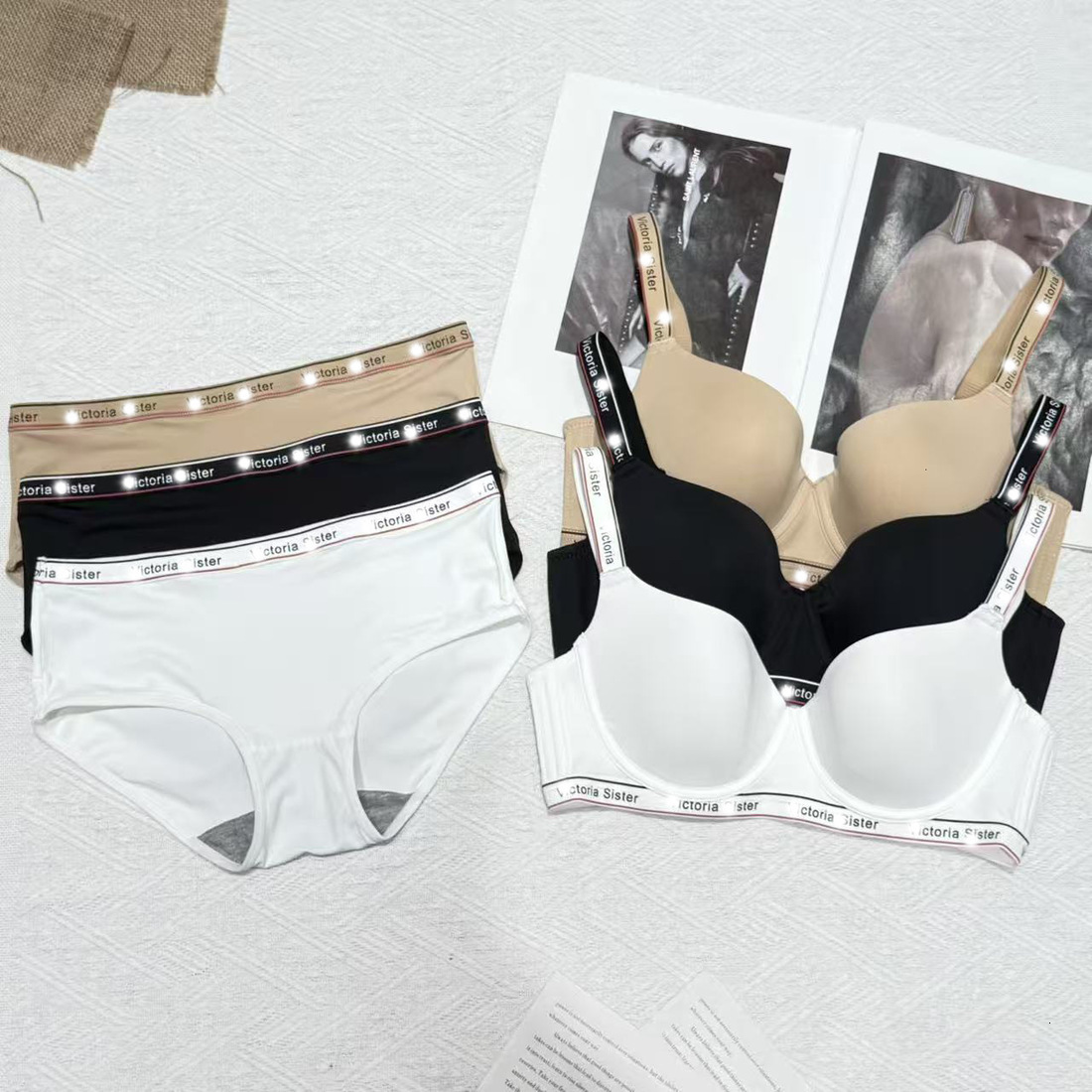 Victoriasssecrets Bra Set S-Type Fashion Trendy Brand Underwear Black White Nude Bras Sets Womens Sexy Brassiere Thin Bikini Panty Smalls