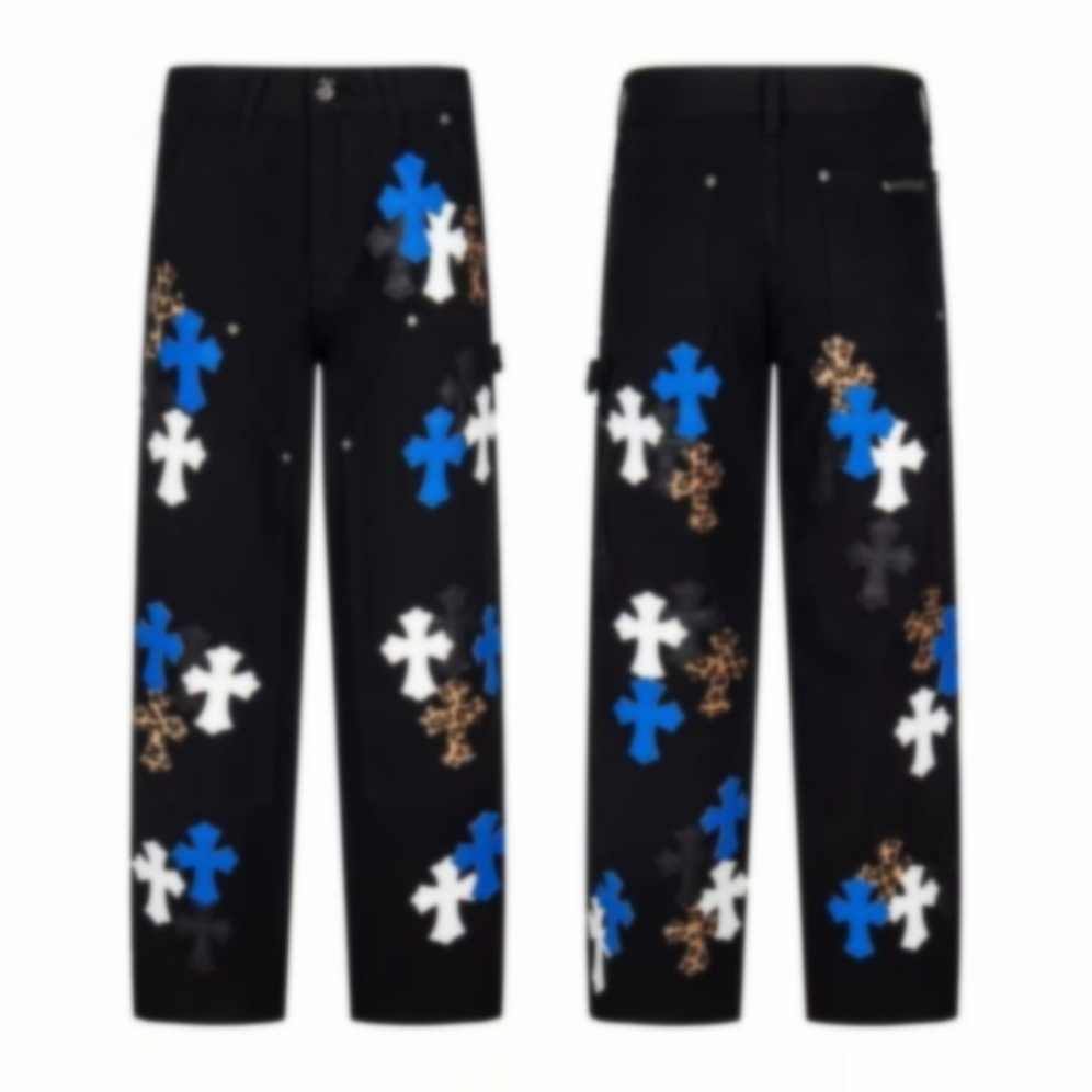2026 Jeans Designer Slim Fit Washed Pants Luxury New Mens High Street Brand Cross Patch Straight Long Pants Unisex