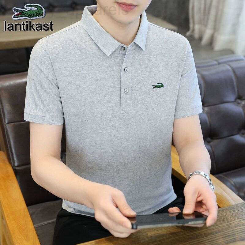 Noble Crocodile Summer New Mens Polo Shirt Short Sleeve T-shirt Turn-down Collar Designer Handbag Solid Color Business Casual Tee Top Trendy