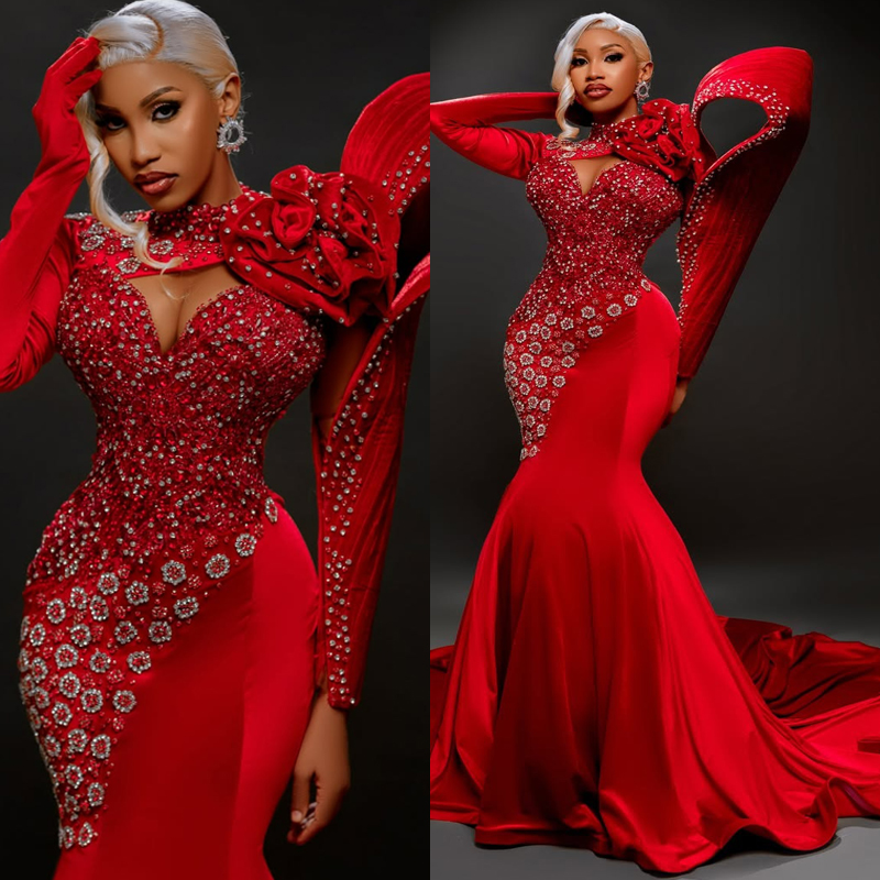 Plus Size Red Mermaid Prom Dress 2027 Velvet Evening Dresses