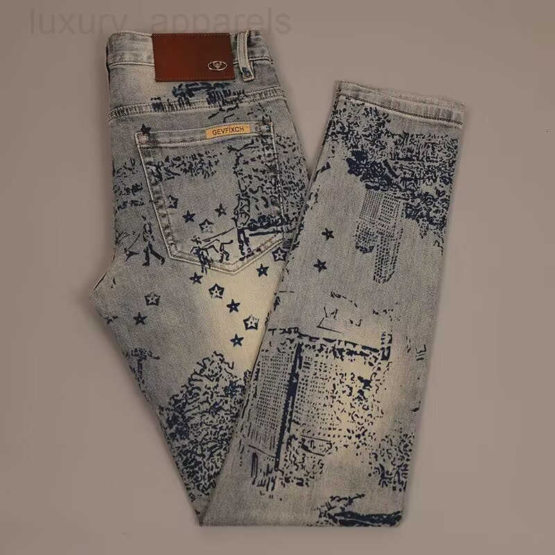 Designer Clothes European And American Trend Slim Fit Printed Jeans Autumn Winter New Retro Light Straight Casual Fashion Versatile Luxury Brand Lon