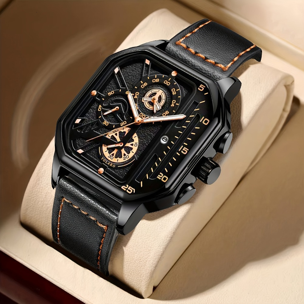 Montre de créateur pour hommes, ensemble de montres à Quartz à cadran carré de luxe décontracté