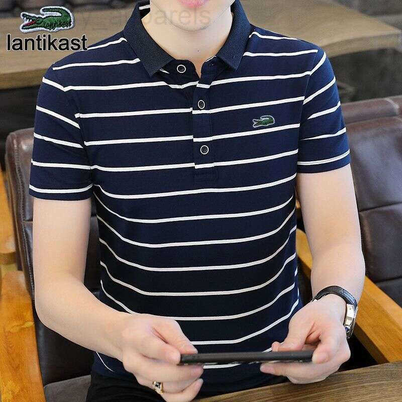 Noble Crocodile designer handbag Summer Short Sleeve Polo Shirt Striped T-Shirt Pure Cotton Turn-Down Collar Loose Thin Large Size Mens Fashion