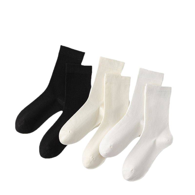 Simple Solid Men Women Kids Mid Calf Socks, Soft Skin-Friendly Stretch Cotton Socks In Black White Cream