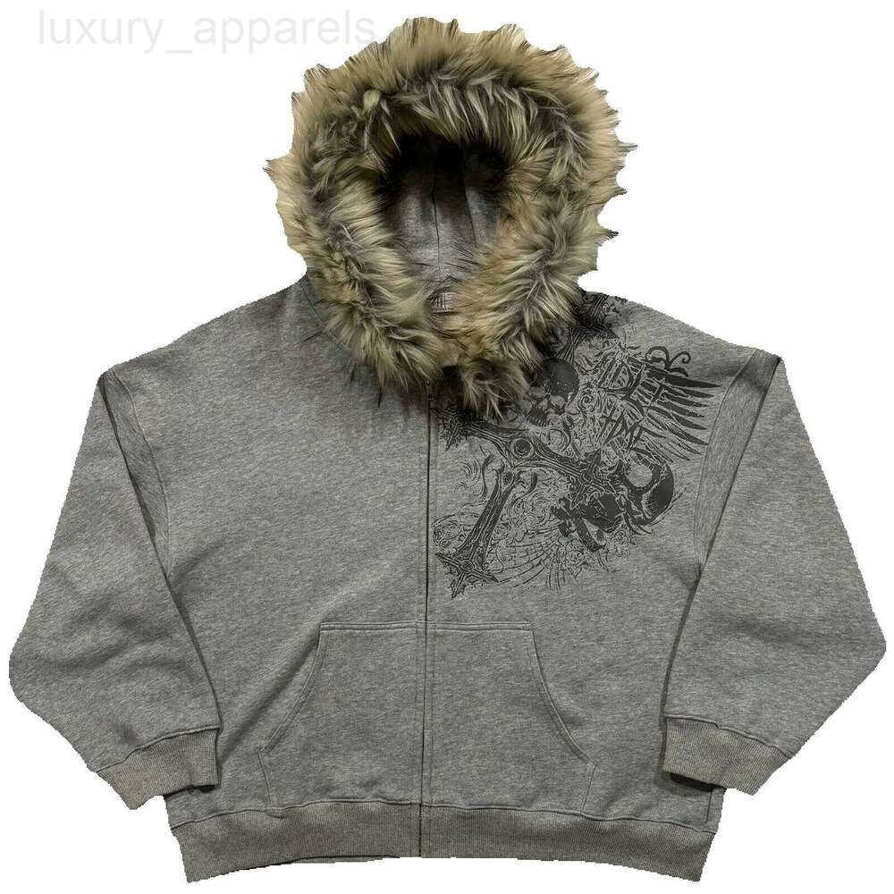 Jackets Outerwear Coats Street fashion Winter personality print zipper Harajuku vintage fur collar warm loose jacket Daily Outfit Mens Clothing