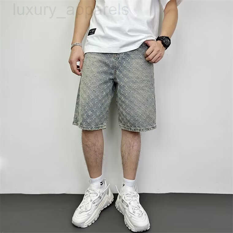 Luxury Brand Designer Clothes Mens Denim Summer Boys Cargo Pants Loose Straight Mid-Length Elastic Waist American High Street Trendy Shorts