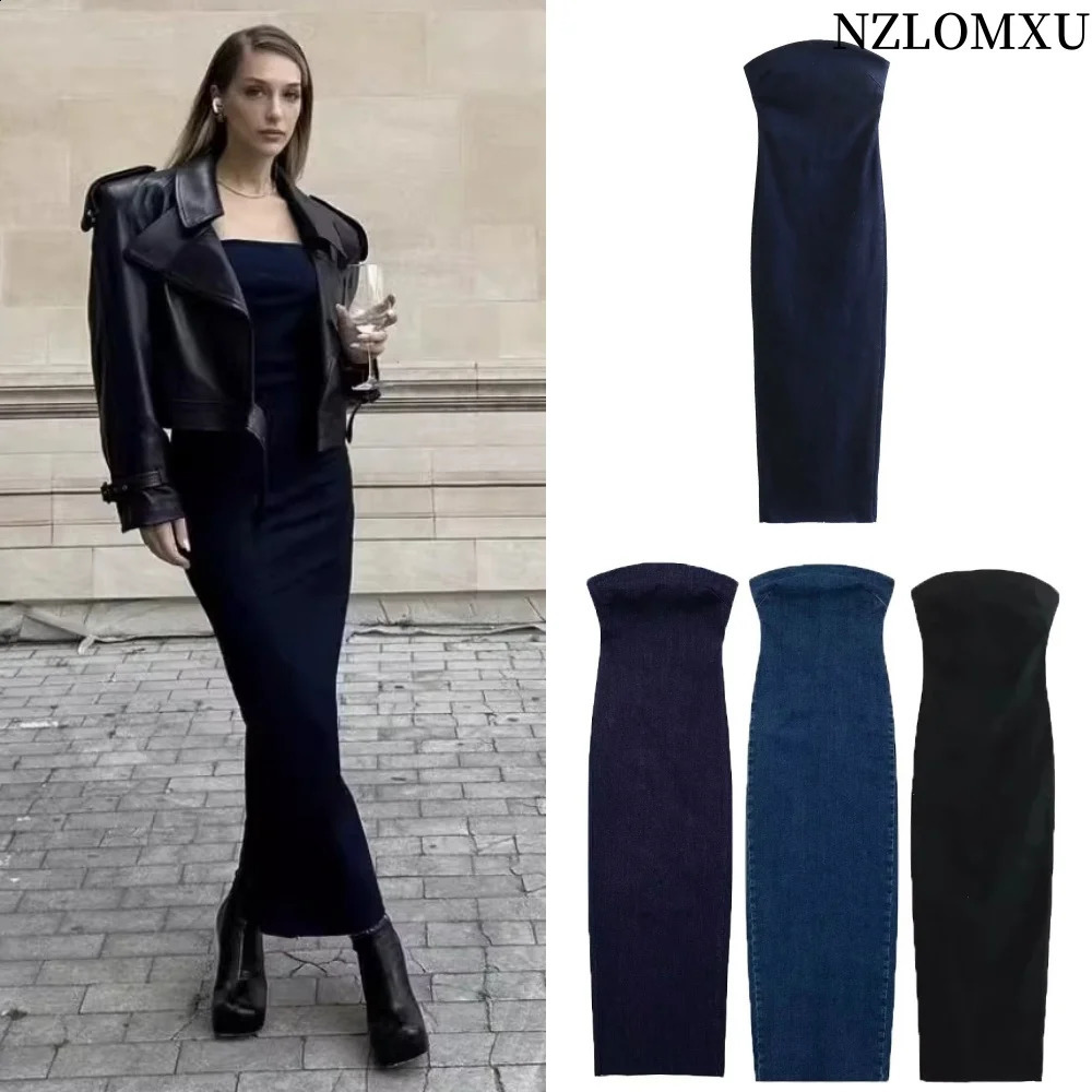 Off Shoulder Denim Dress Woman Blue Corset Long Women Midi Bodycon Dresses For 2025 Elegant Party 260720banjia