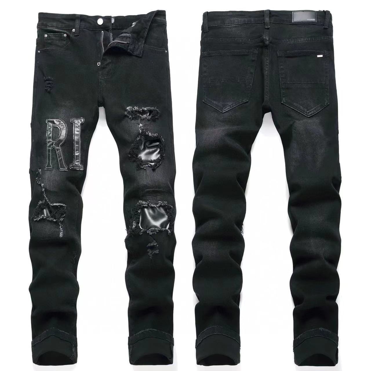 Men's Jeans High End Top Quality Cotton Black Stretch Denim For Men Business Casual Office Slim Fit Letter Print Pencil Cut Trousers