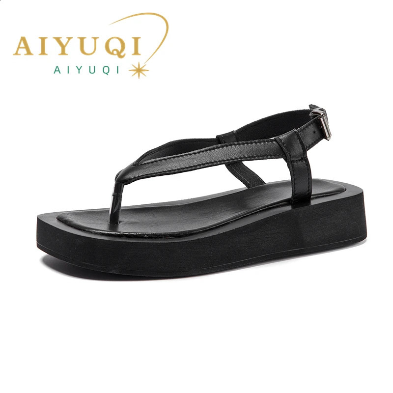 AIYUQI Flip-toe Sandals Women Genuine Leather 2026 Summer Flat Roman Sandals Women Large Size 41 42 43 Beach Sandals Women 260721