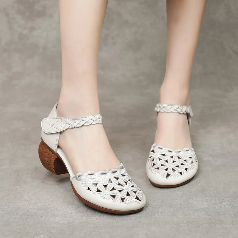 GKTINOO 2026 Summer Womens Genuine Leather Shoes Woman Retro Hollow Out Sandals Female Hook Loop Heels Ladies Platform Sandal 260721