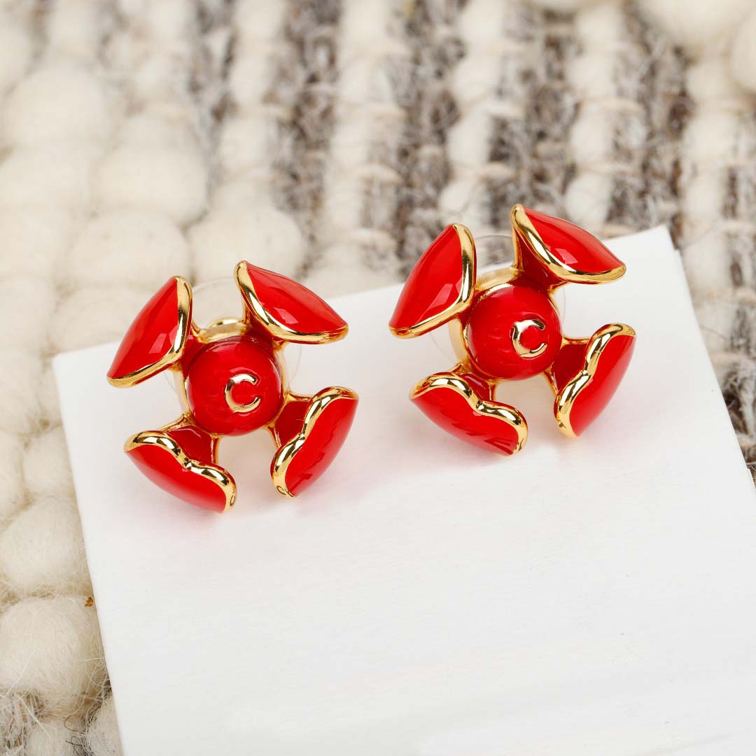 2026 Luxury quality charm special stud earring with black white red enamel design in 18k gold plated have stamp box PS6983B