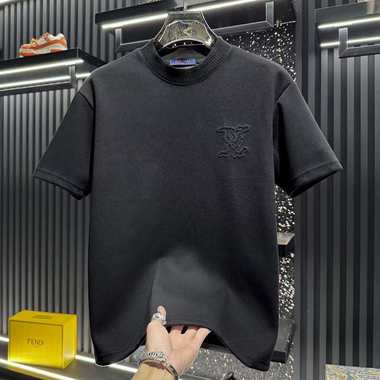 Geborduurd T-shirt met ronde hals en korte mouwen voor heren 2026 Nieuw luxe overhemd met halve mouwen lente/zomer