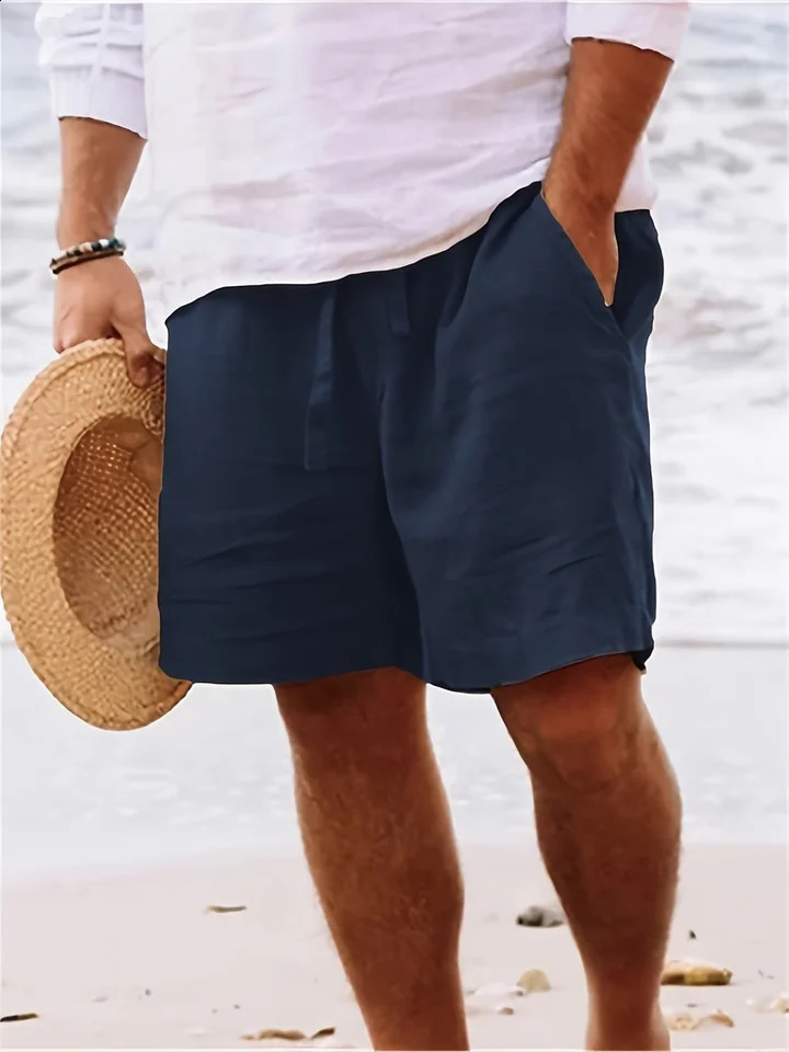 Mens Cotton Linen Drawstring Shorts Lightweight Breathable Loose Casual Beach Sports With Pockets Summer Daily Wear 260713BANJIA