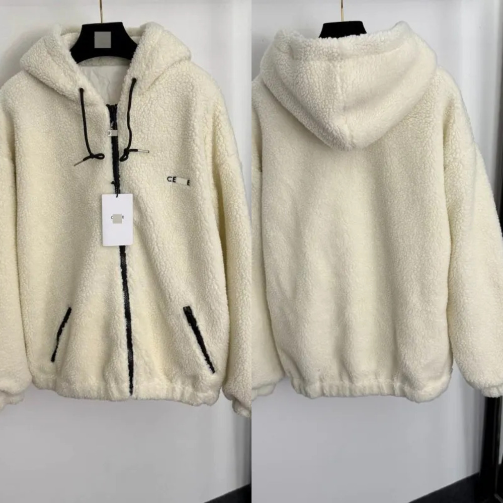Luxurywomen MenCE Fall Winter Fleece Hooded Zip Up Jacket Embroidery Logo Loose Oversized Lamb Wool Sherpa Coat For Men Wome nHigh quality ClothingF