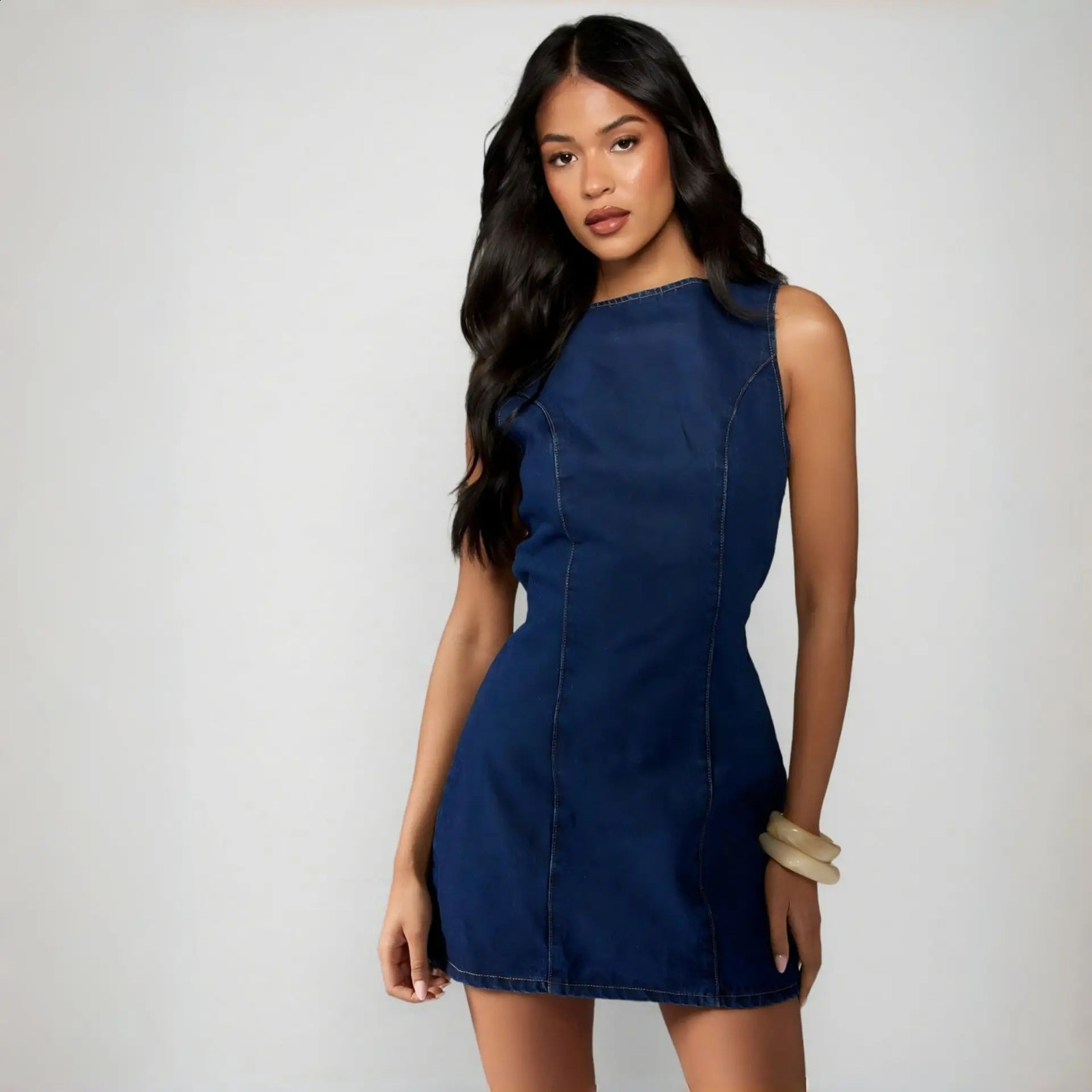 2026 Womens Denim Vest Dress Retroinspired Fitted Ziptie Short Y2k Clothes for Commuting Dates Parties 260720banjia