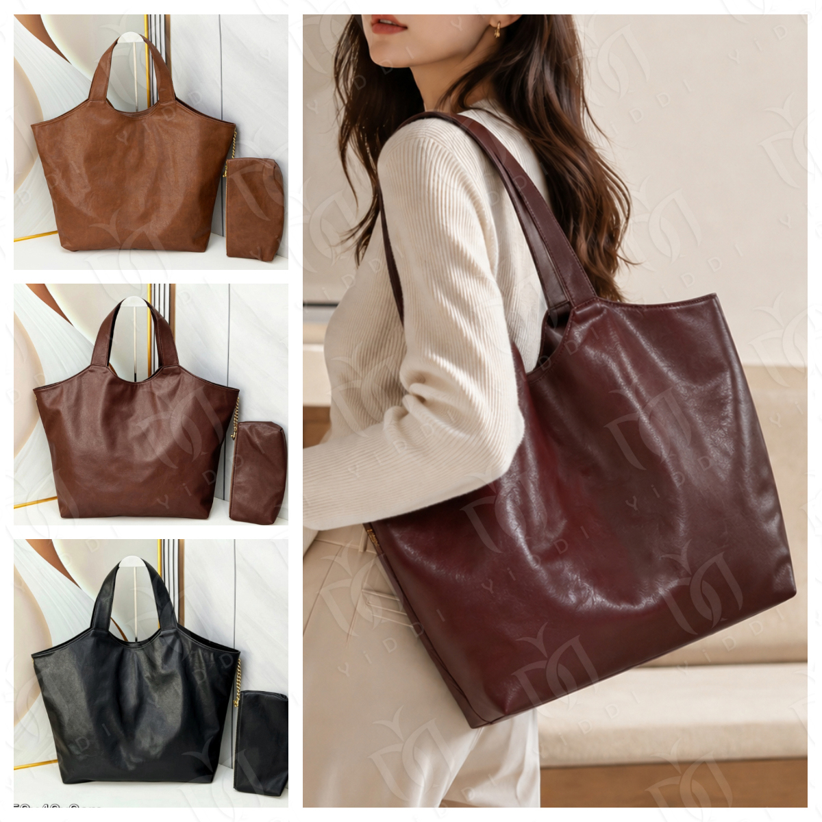 Soft Leather Oversized Slouchy Tote Bag Designer bag Smooth Soft Calfskin Maxi Shopping Shoulder bag for Women Soft Hobo Handbag Large Office Commut