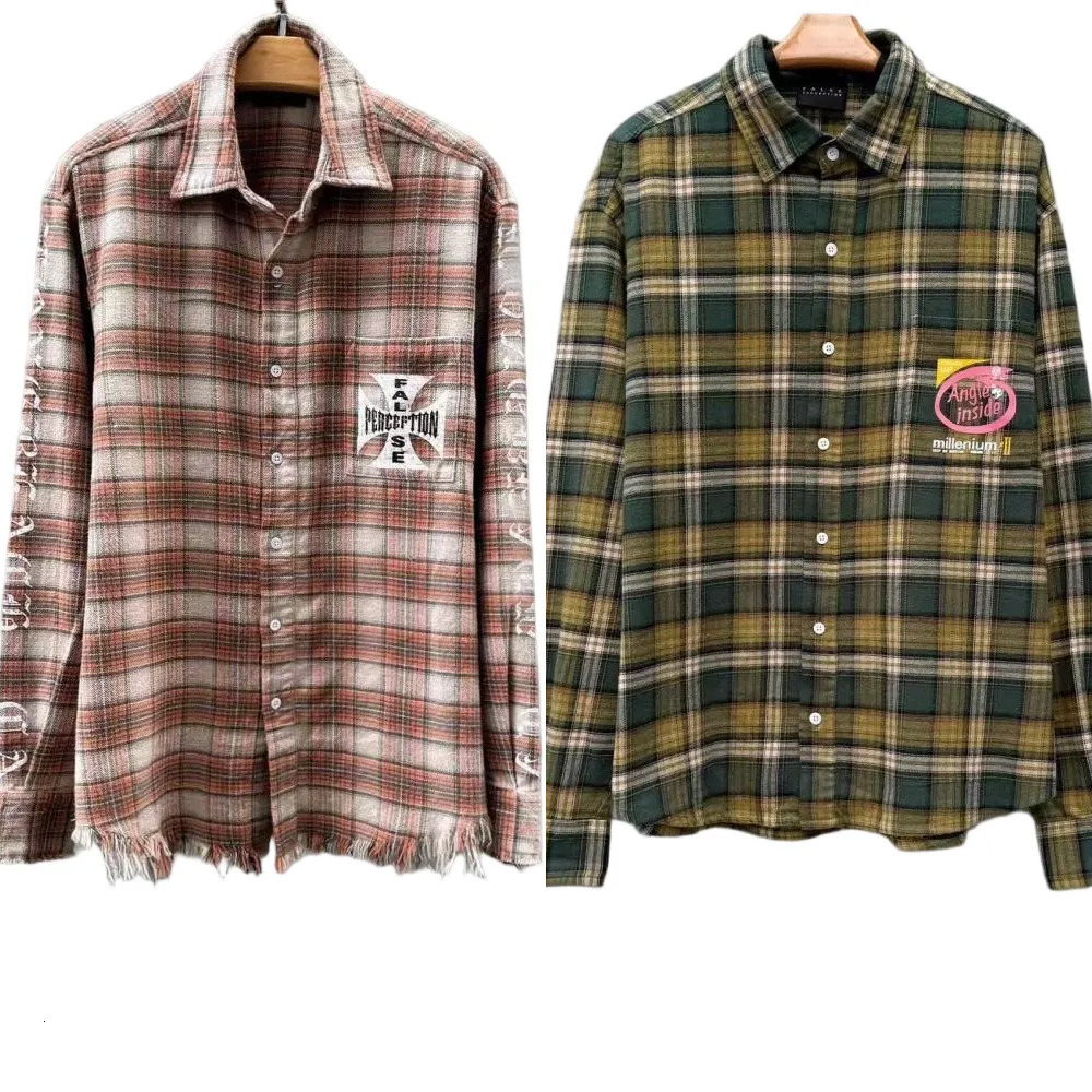Luxurymen designer clotheswomenUnisex Vintage Washed Plaid Flannel Shirt Distressed Oversized Casual Long Sleeve TopHigh quality ClothingFree Shippi