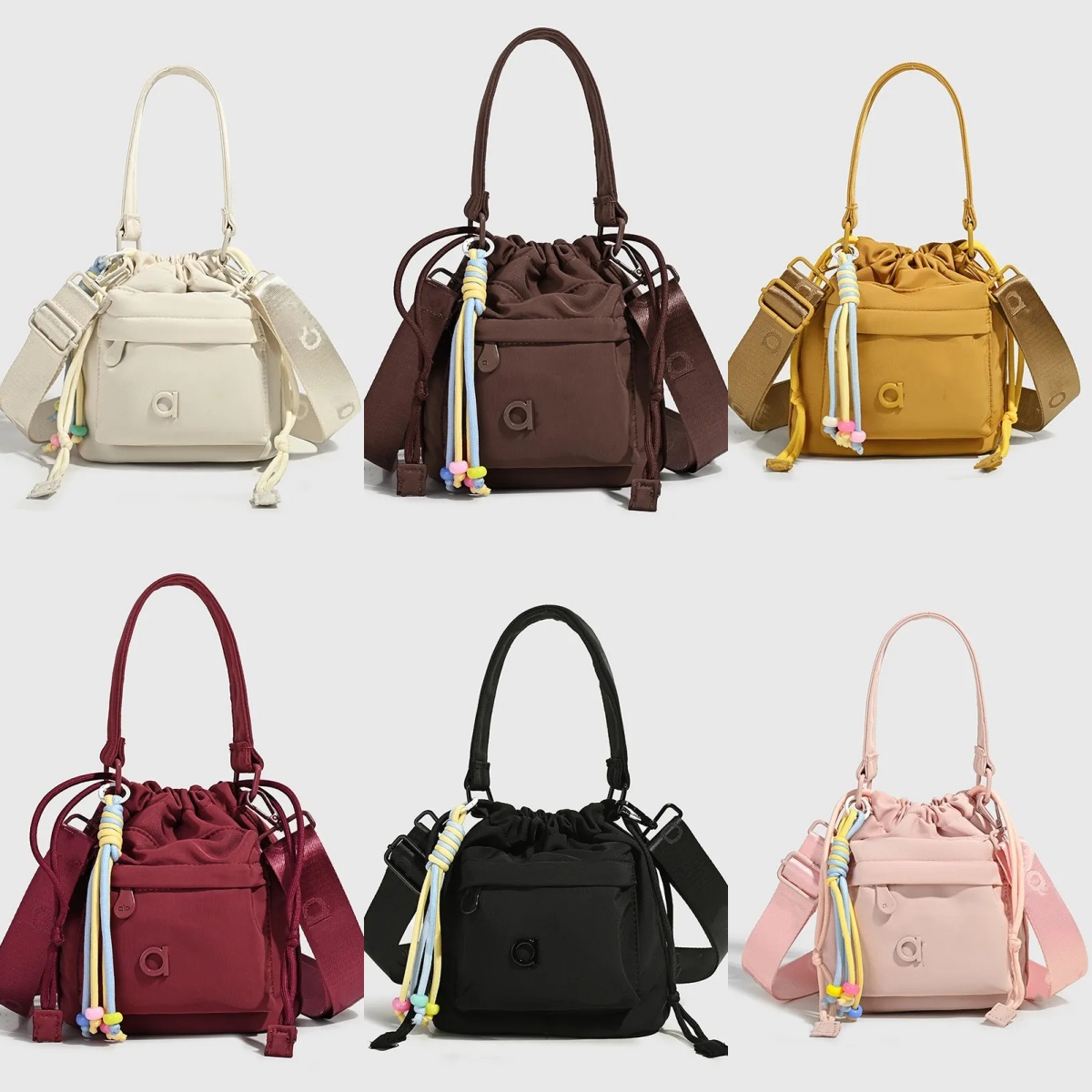 Designer Fashion Bucket Bags Yoga Crossbody Bag with Drawstring Closure Travel Gym Backpack Commuter Shoulder Zipper Handbag Tote Textured Women