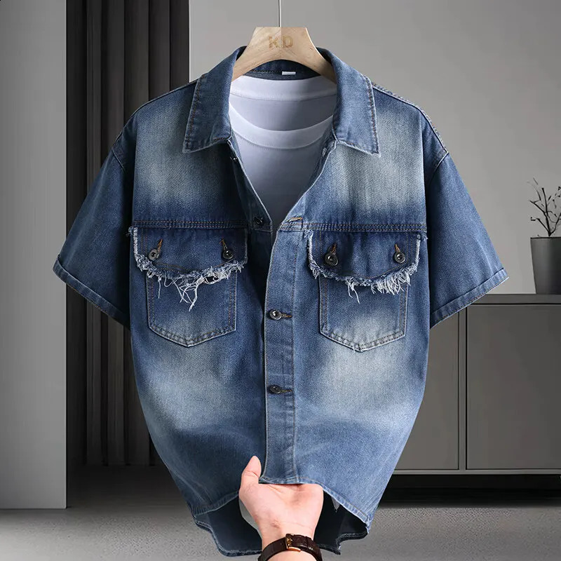 2025 summer Mens Short sleeve Shirt men Casual and fashion Solid color denim Shirts man Thin Beach Top Seaside Clothes 260713BANJIA