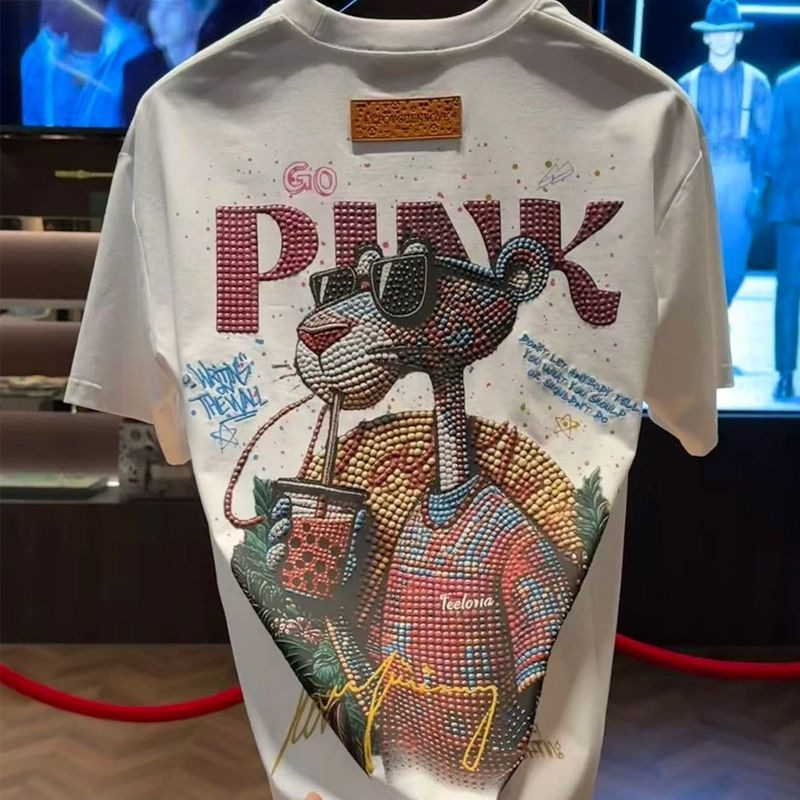 Designer Men's T-shirt With Large Pattern Fashionable Three-dimensional Printing Tee Light Luxury Short Sleeved Couple Letter Tops High-quality