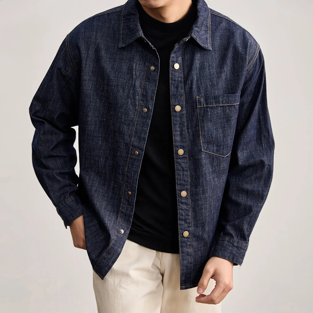 Cotton Linen Denim Shirt Men Fashion Vintage Loose Casual Long Sleeve Cargo Male Streetwear Plus Size Jeans Shirts Clothes 260713BANJIA