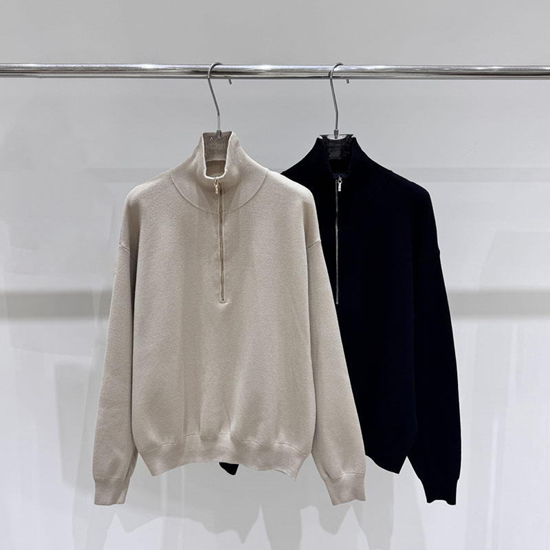 Designer Loose Fit Street Style Knit Pullover Half Zip Solid Women Long Sleeve Sweater Daily Outdoor Knit Jumper