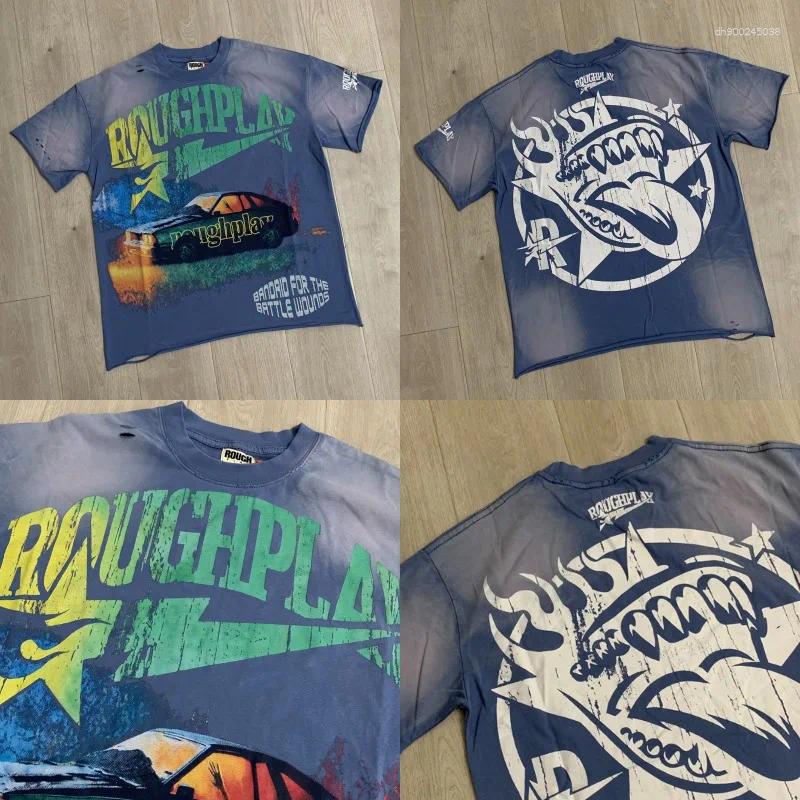 Men's T Shirts Street American Style Distressed Rough T-shirt Letter Print Men Women Hip Hop Short Sleeved
