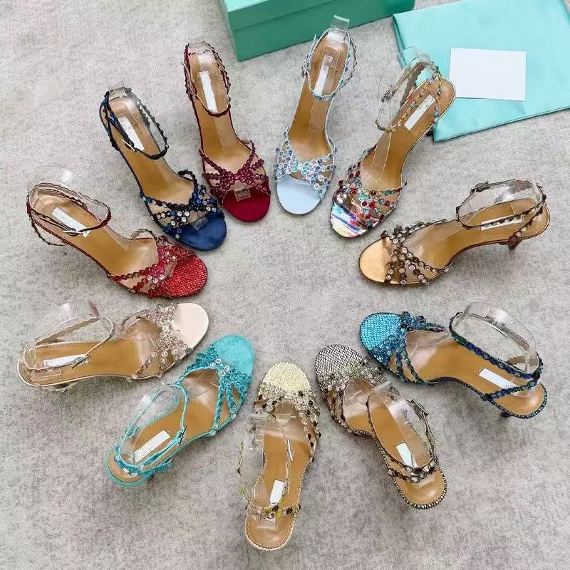 nouvelles sandales à talons aiguilles compensées décontractées en cuir véritable avec strass et blocs de couleurs à la mode