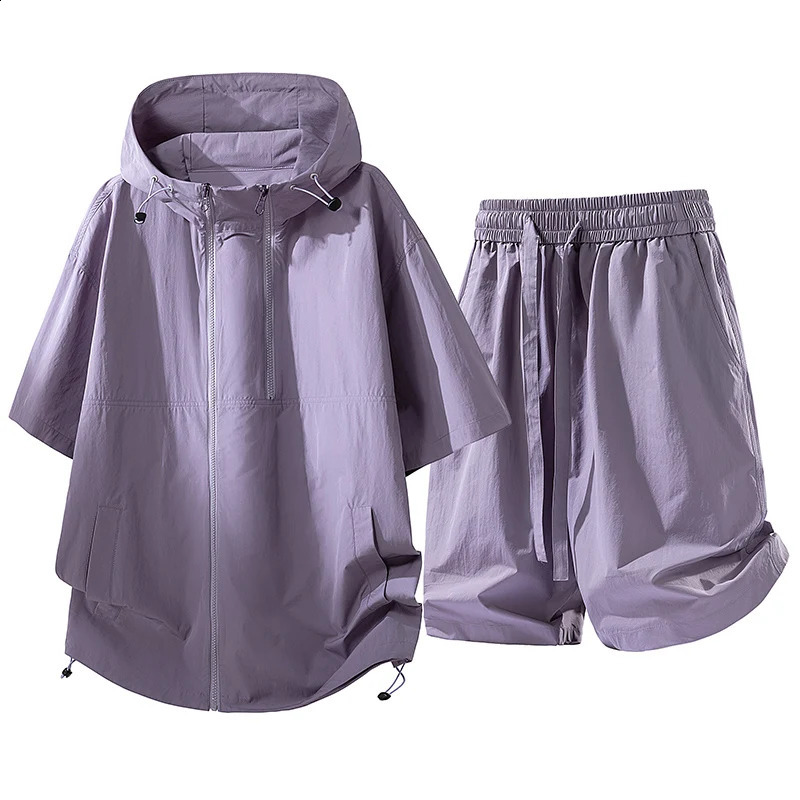 2026 Summer QuickDry IceFeel Shirt and Shorts Set for Men UV Protection Outdoor Sunscreen TwoPiece Asian size 260721