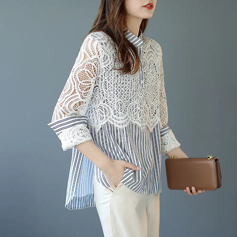 Fashion Color matching Two-piece polo neck Shirt Womens 2026 Korean Casual All-Match Chic Loose Blouse Female Top 260721BJ
