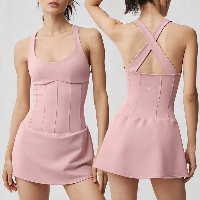 Women Sculpt Waist Corset Tank Top U-Neck Sleeveless Padded Yoga Crop Top Soft Stretchy Athletic Workout Tennis Vest Stretch Athletic Mini Dress-image-957358045