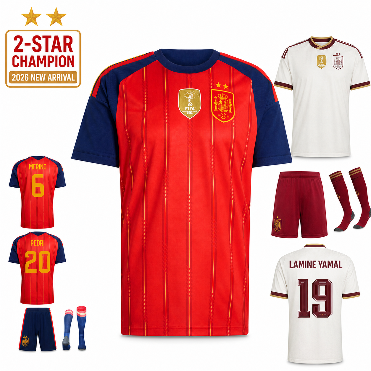 Spain Soccer Jersey 2026 CHAMPION EDITION Men Women Crop top Kids Kit Lamine Yamal Pedri Gavi Football Shirt Camiseta de Futbol Breathable Quick Dry