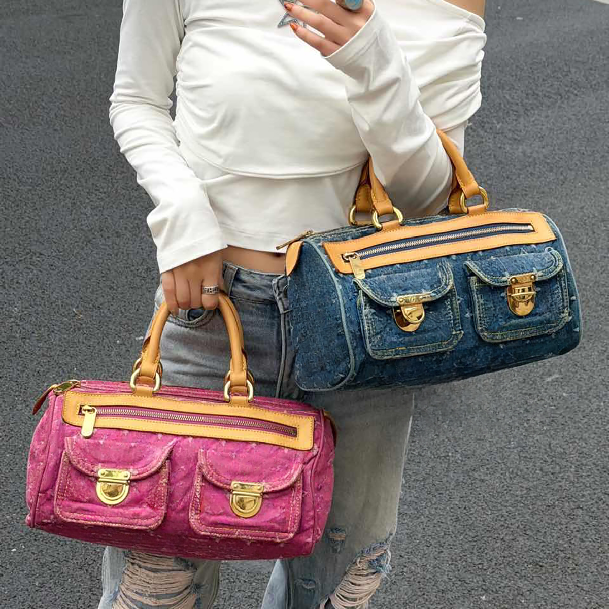 10a sac en jean vintage baggys sac fourre-tout design sac à main en toile olive sacs à bandoulière fleur sous les bras sac imprimé sac à dos sacs