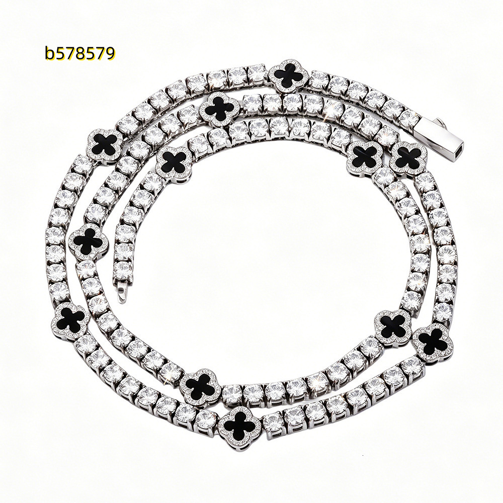 Chaîne de Tennis en Moissanite complète à la mode en acier inoxydable, bijoux à fleurs, collier ras du cou de luxe élégant pour femmes et hommes,