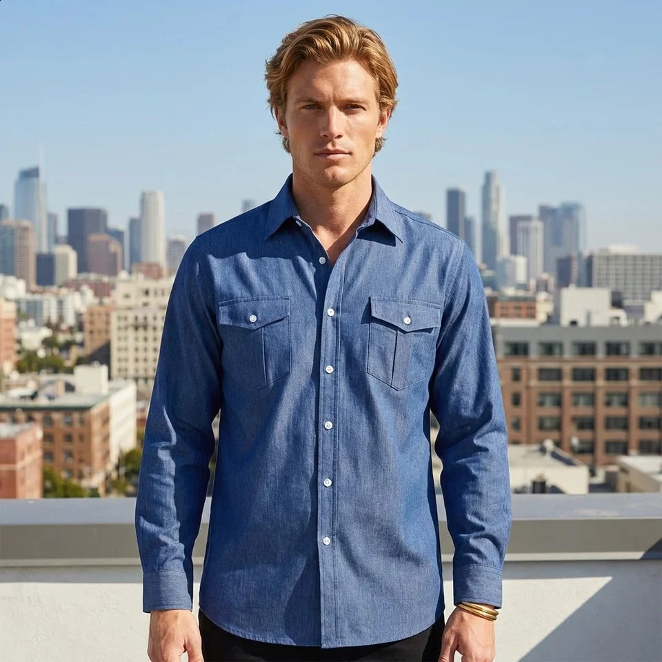 Mens Denim Shirt Multi Color Spring Summer Casual SingleBreasted Button Down Top Easy OnOff Street Style Fashion Shirts 260713BANJIA