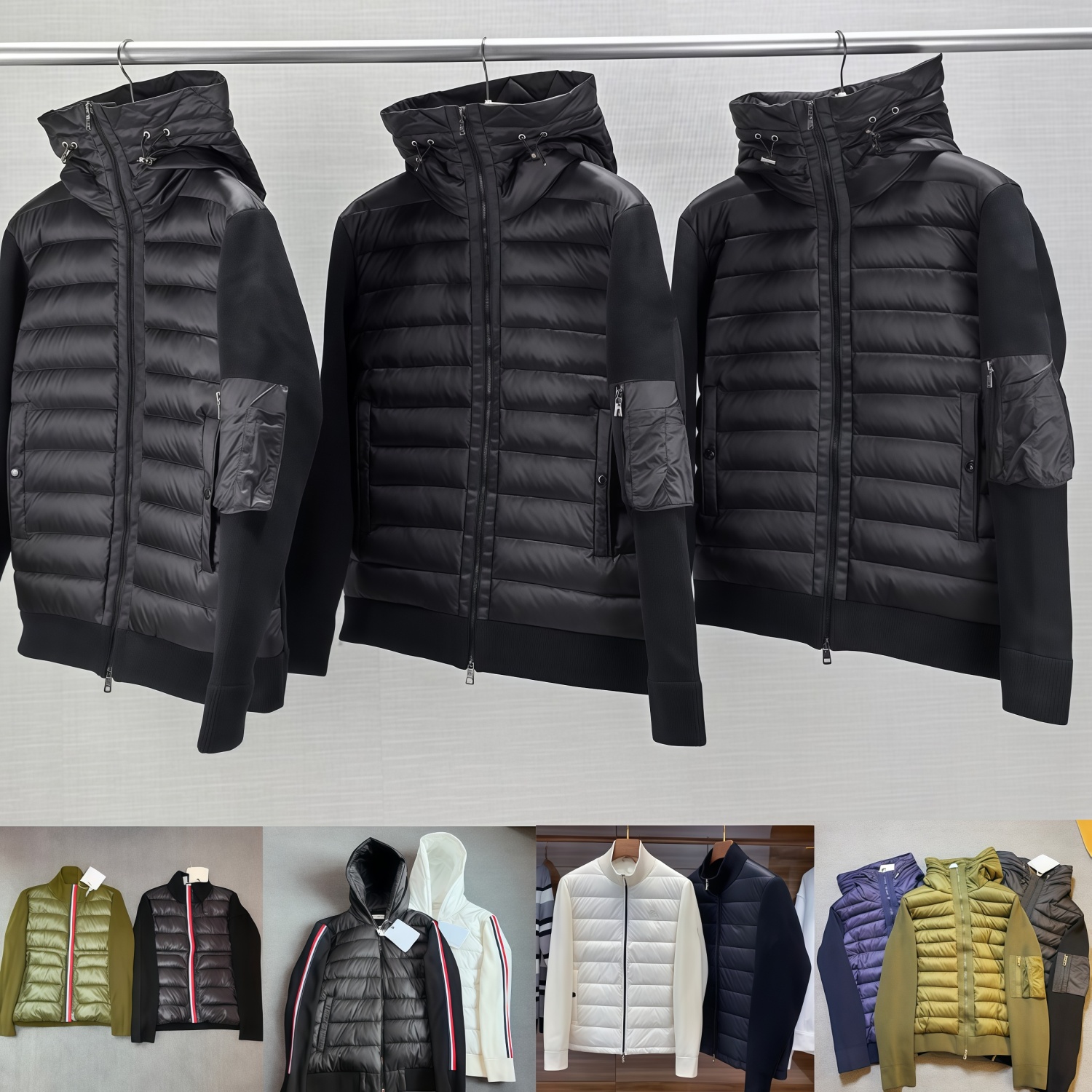 designer puffer jacket Hybrid Knit Sleeve Down Jacket Hooded