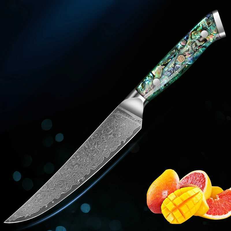 55 Utility Knife Damascus Steel Steak Knife Paring knife Chef Kitchen Knives Cut Fruit Vegetables Abalone Shell Handle C260721