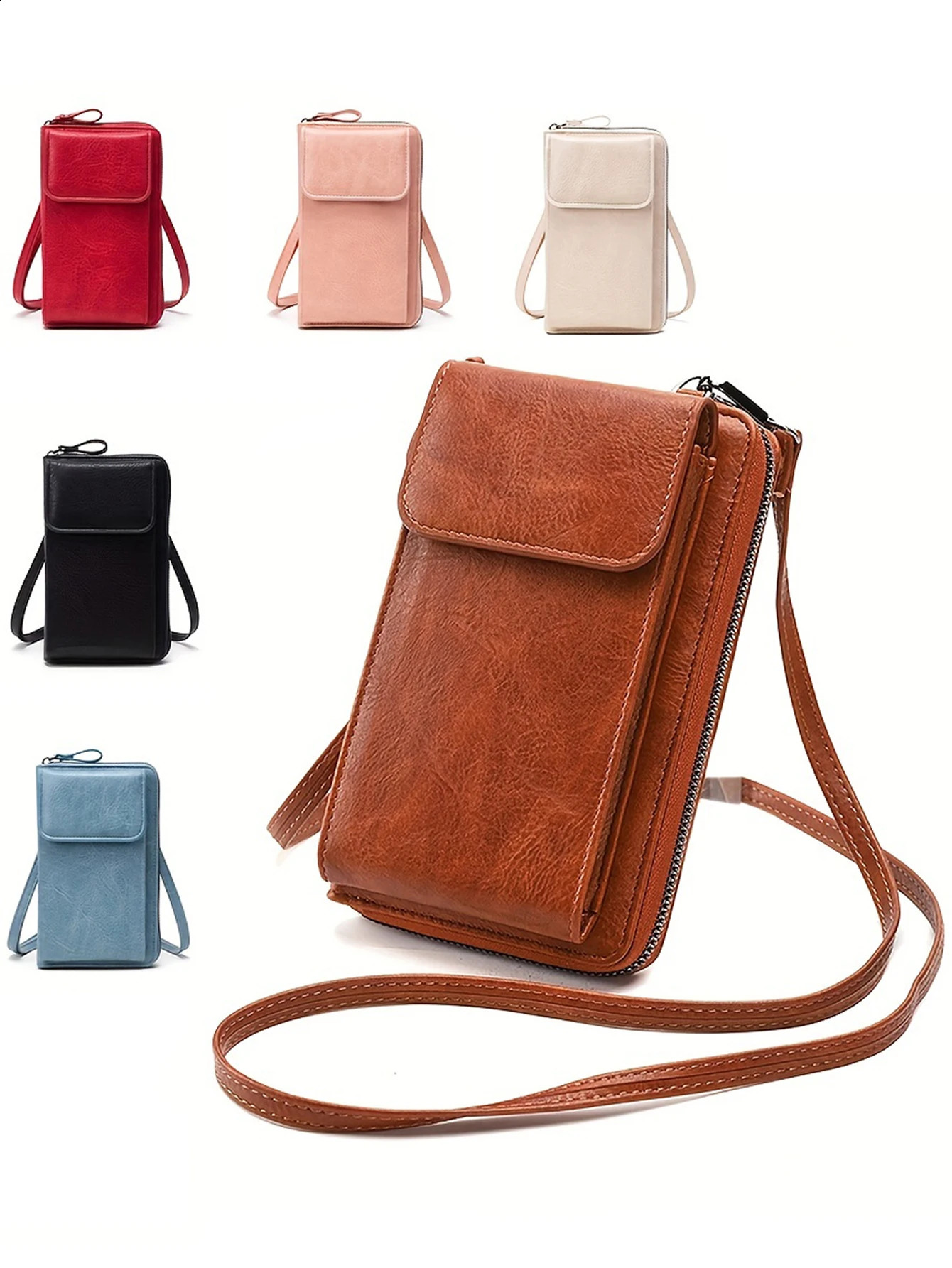 MIYIN Multi functional retro style PU leather crossbody bag fashionable solid color mobile phone bag womens casual shoulder bag 260721