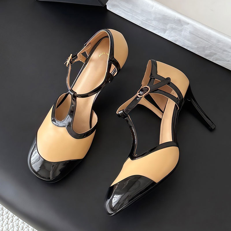 26s Designer Luxury Womens Nude Black High Heel Shoe Leather Strap Slingback Point Toe Gold Accent sandal Formal Party Night Spring Casual Footwear